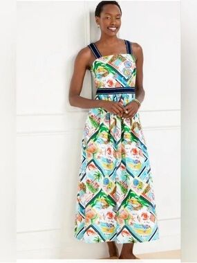 Talbots White Multi-Color Printed Midi Dress